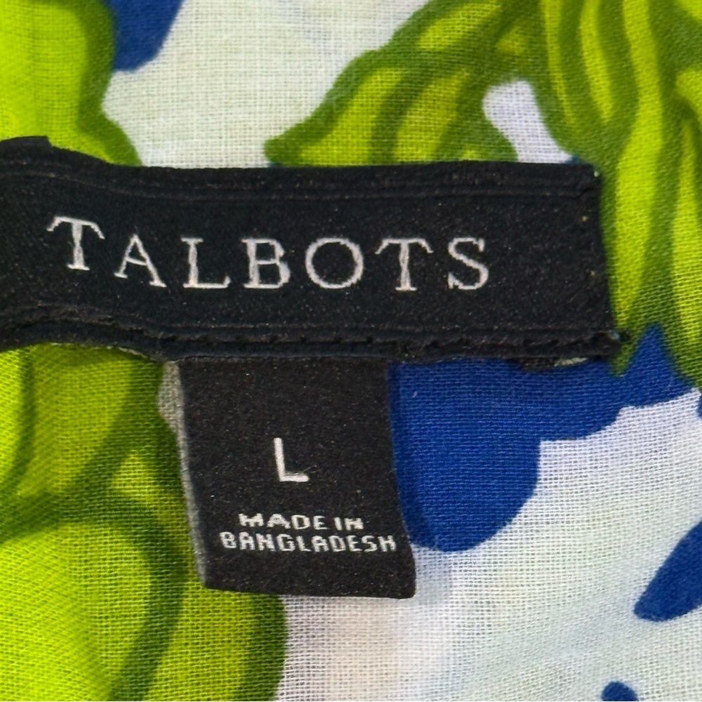 Talbots Floral Print Henley Tunic Top Blouse Size L Green Blue & White Light Wgt - Picture 10 of 11